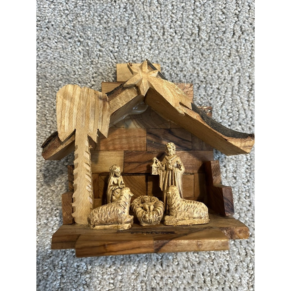 Christmas Nativity Figure‎ Set Olive Wood Made in Bethlehem Manger Holiday Decor